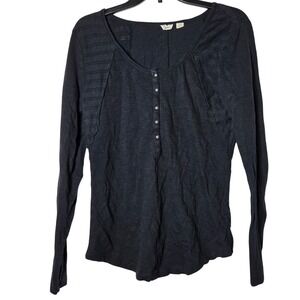 Roxy Womens Black Long Sleeve Henley Top Large Bella Swan Elena Gilbert Grunge